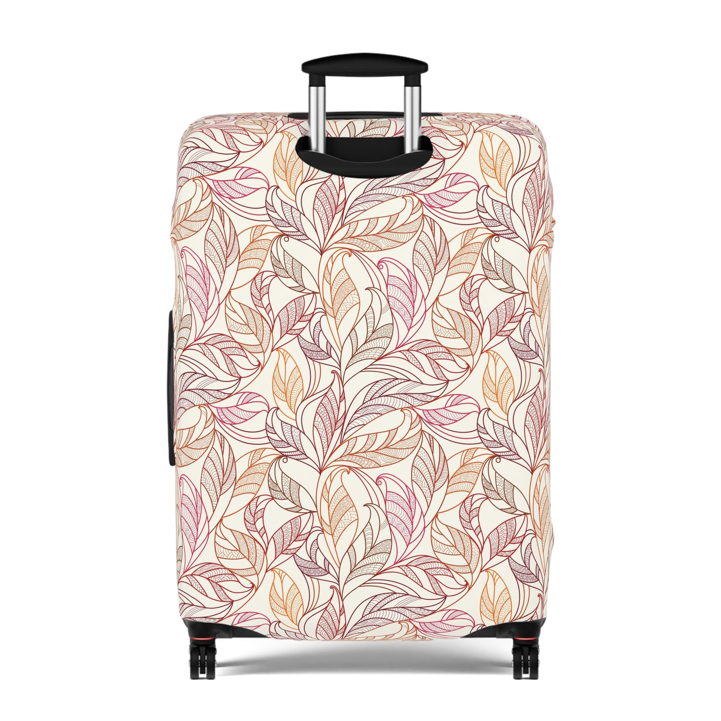 Andalusian Botanica terracotta botanical stretch luggage cover with flowing leaf pattern on rolling suitcase