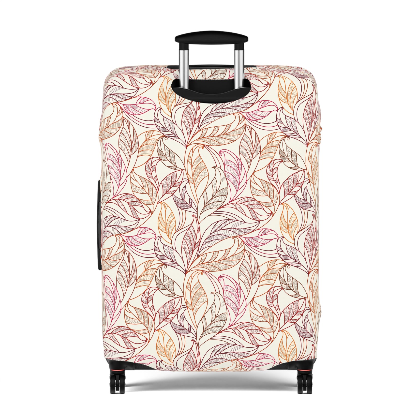 Andalusian Botanica terracotta botanical stretch luggage cover with flowing leaf pattern on rolling suitcase
