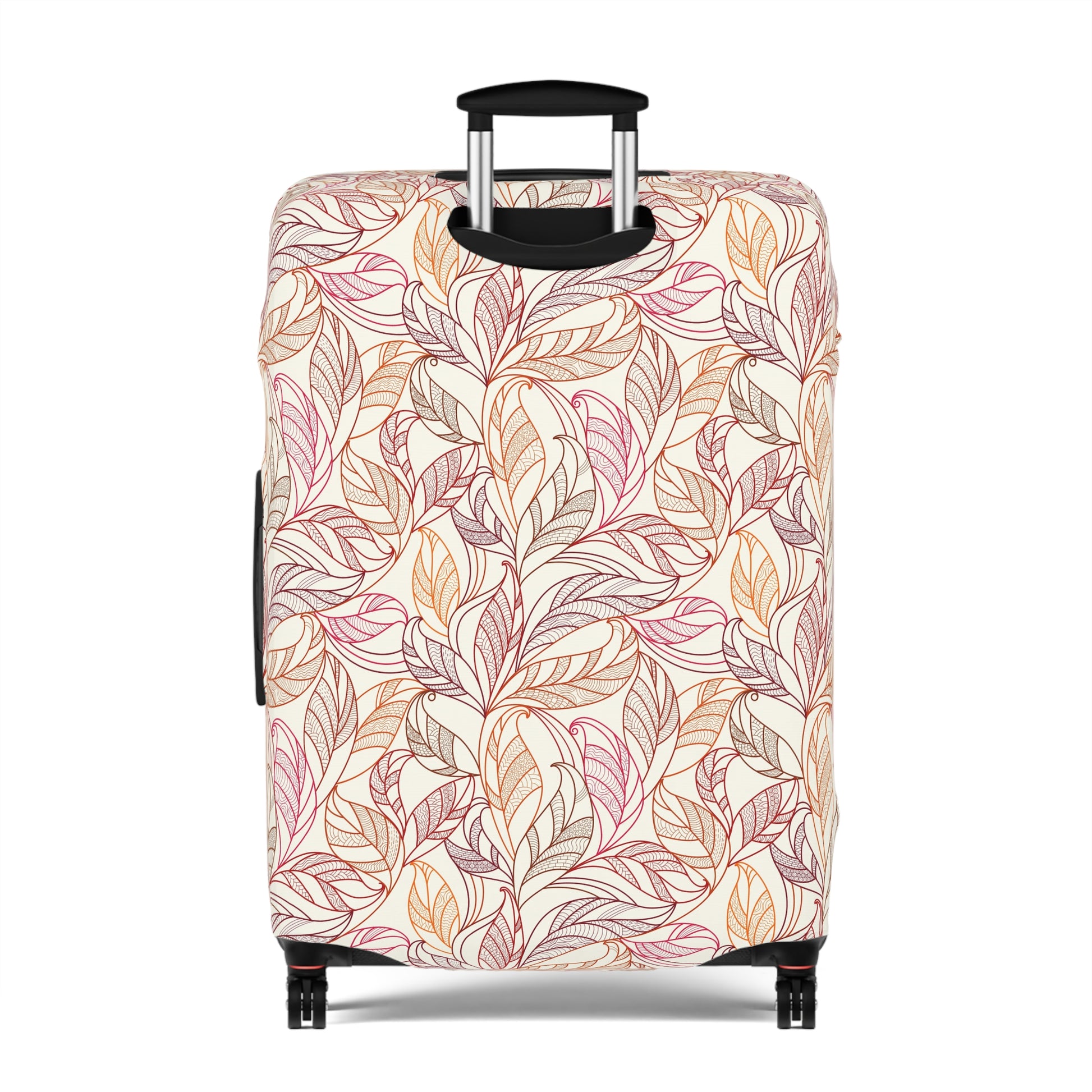 Andalusian Botanica terracotta botanical stretch luggage cover with flowing leaf pattern on rolling suitcase