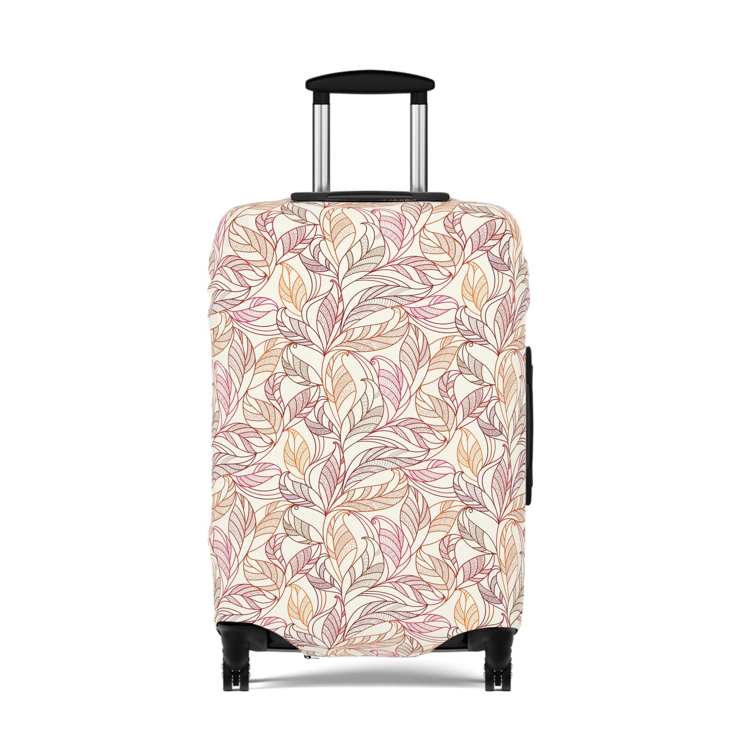 Andalusian Botanica terracotta botanical stretch luggage cover with flowing leaf pattern on rolling suitcase