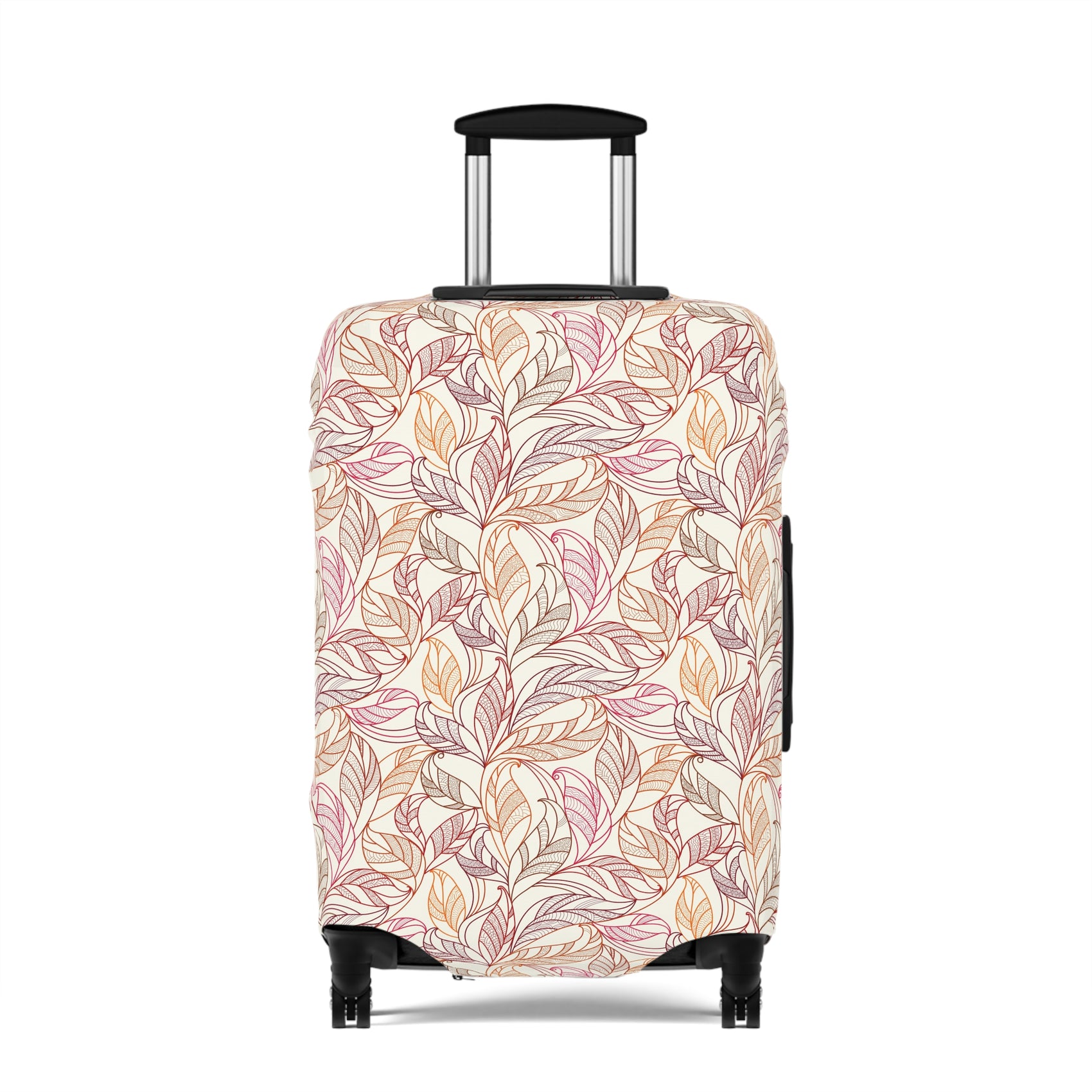 Andalusian Botanica terracotta botanical stretch luggage cover with flowing leaf pattern on rolling suitcase
