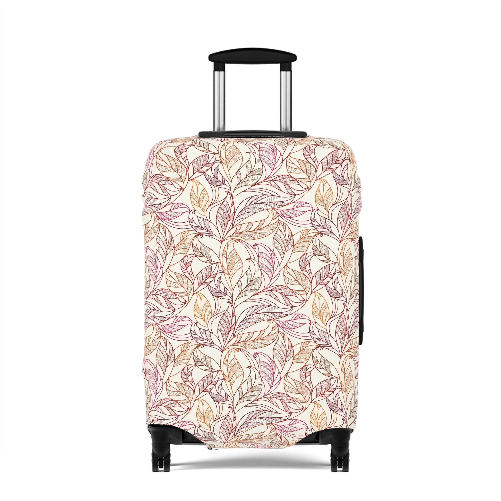 Andalusian Botanica terracotta botanical stretch luggage cover with flowing leaf pattern on rolling suitcase