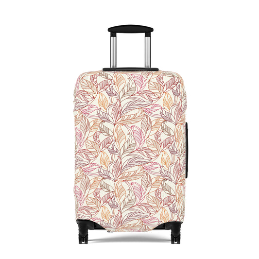 Andalusian Botanica terracotta botanical stretch luggage cover with flowing leaf pattern on rolling suitcase