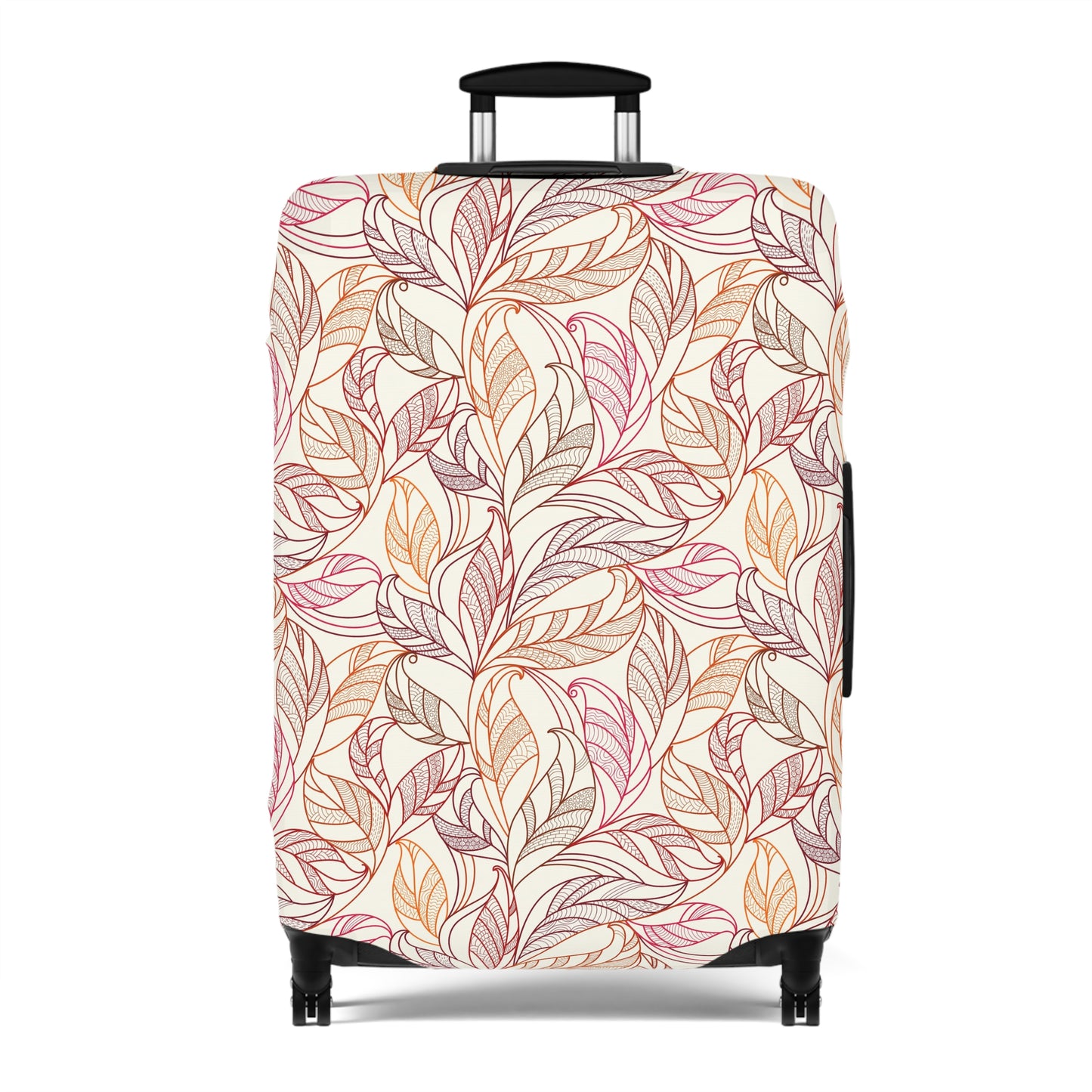 Andalusian Botanica terracotta botanical stretch luggage cover with flowing leaf pattern on rolling suitcase