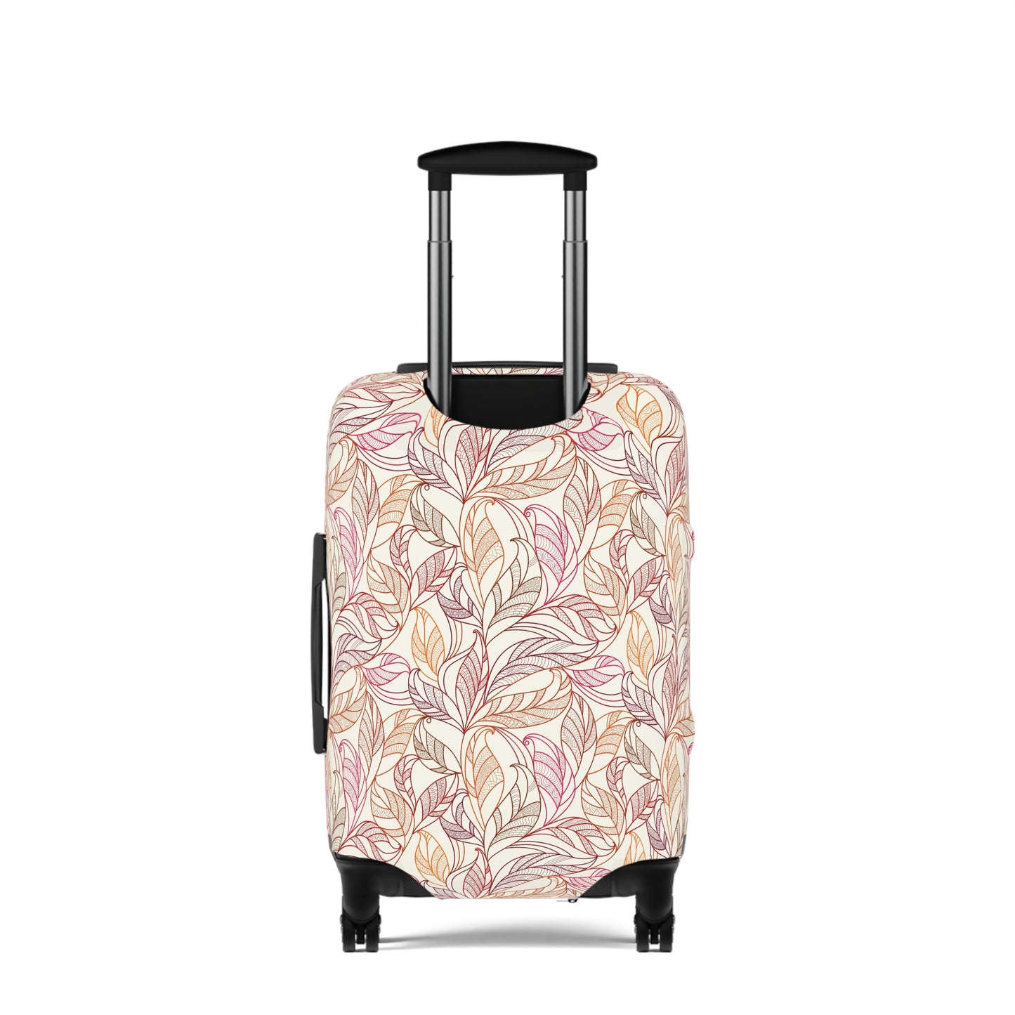 Andalusian Botanica terracotta botanical stretch luggage cover with flowing leaf pattern on rolling suitcase