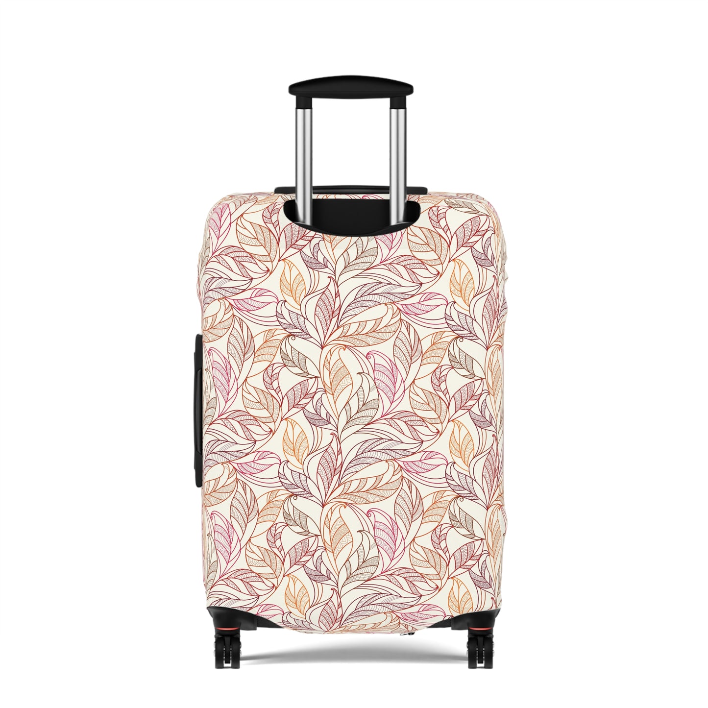 Andalusian Botanica terracotta botanical stretch luggage cover with flowing leaf pattern on rolling suitcase