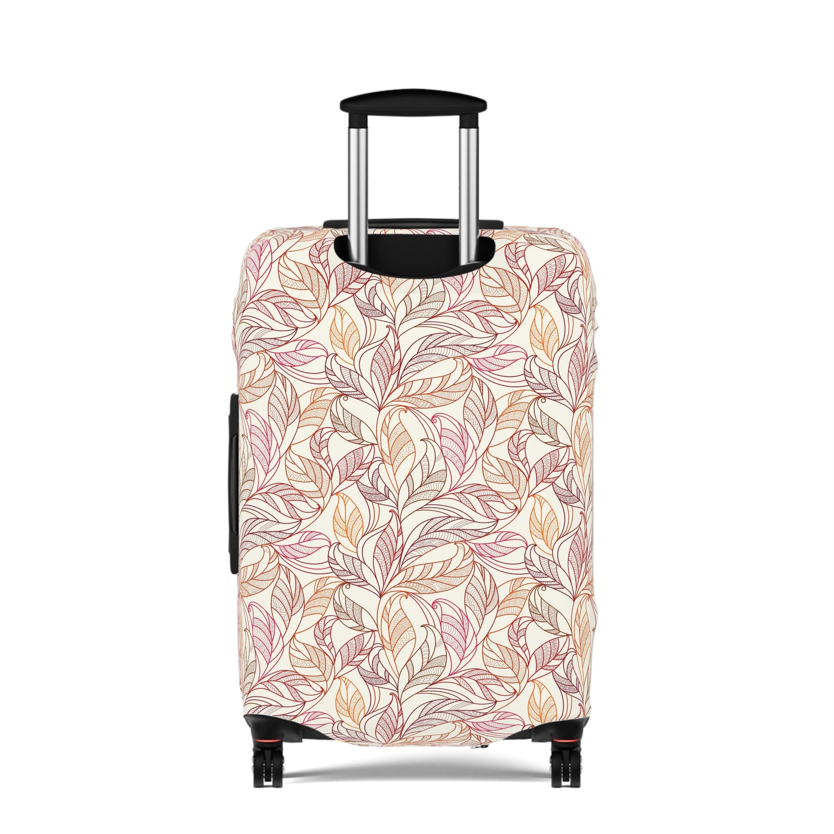 Andalusian Botanica terracotta botanical stretch luggage cover with flowing leaf pattern on rolling suitcase