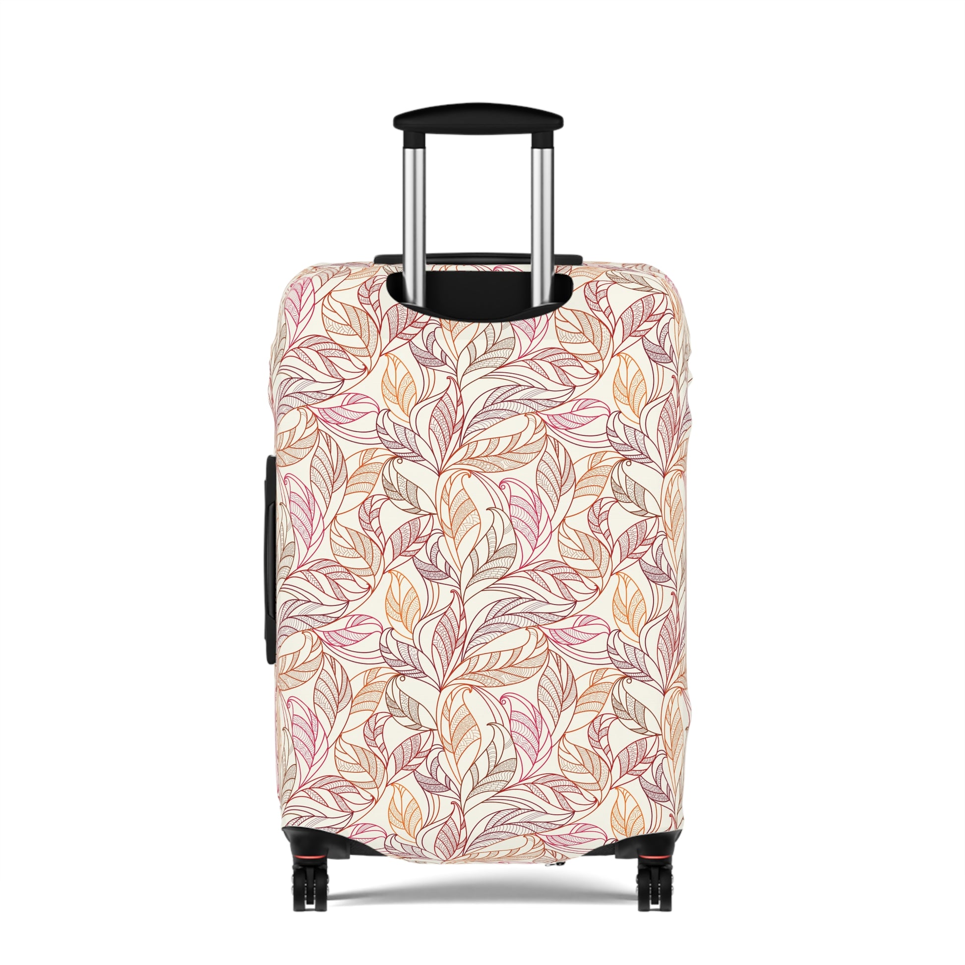 Andalusian Botanica terracotta botanical stretch luggage cover with flowing leaf pattern on rolling suitcase