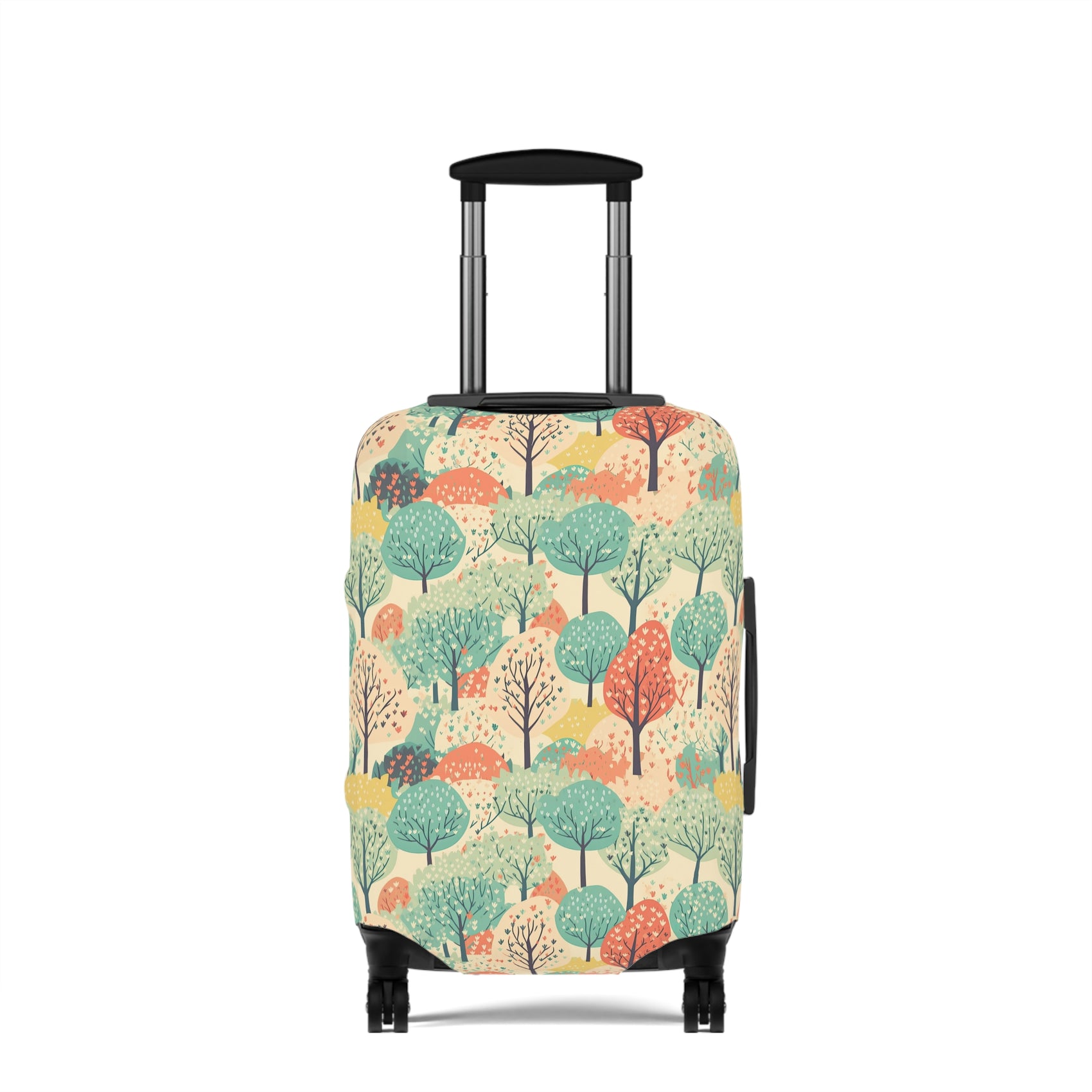 Bavarian Storybook spring countryside stretch luggage cover with meadow trees and blossoms