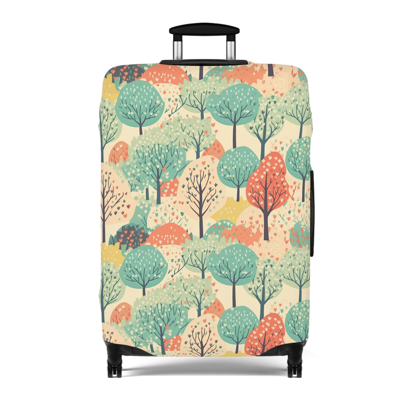 Bavarian Storybook spring countryside stretch luggage cover with meadow trees and blossoms