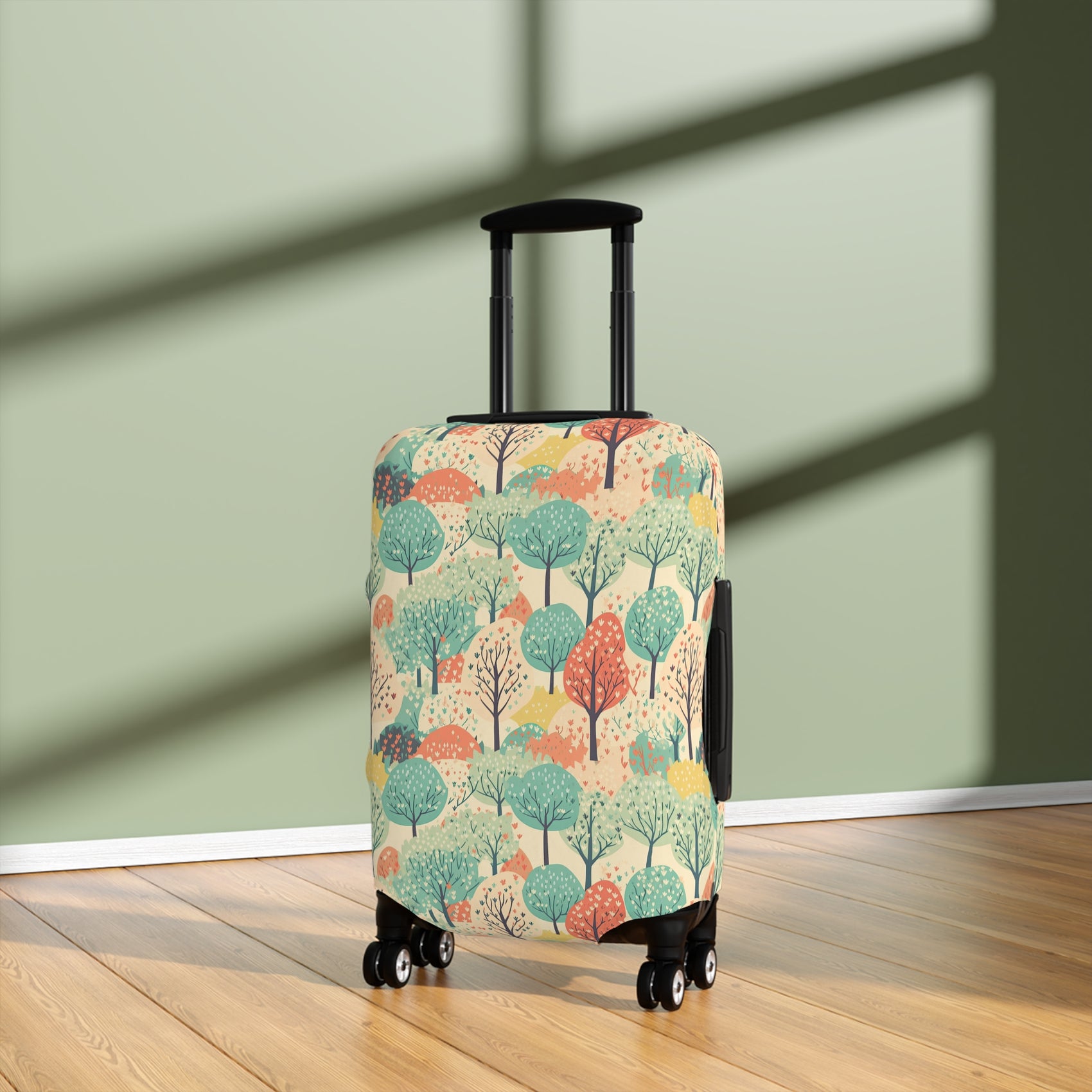 Bavarian Storybook spring countryside stretch luggage cover with meadow trees and blossoms