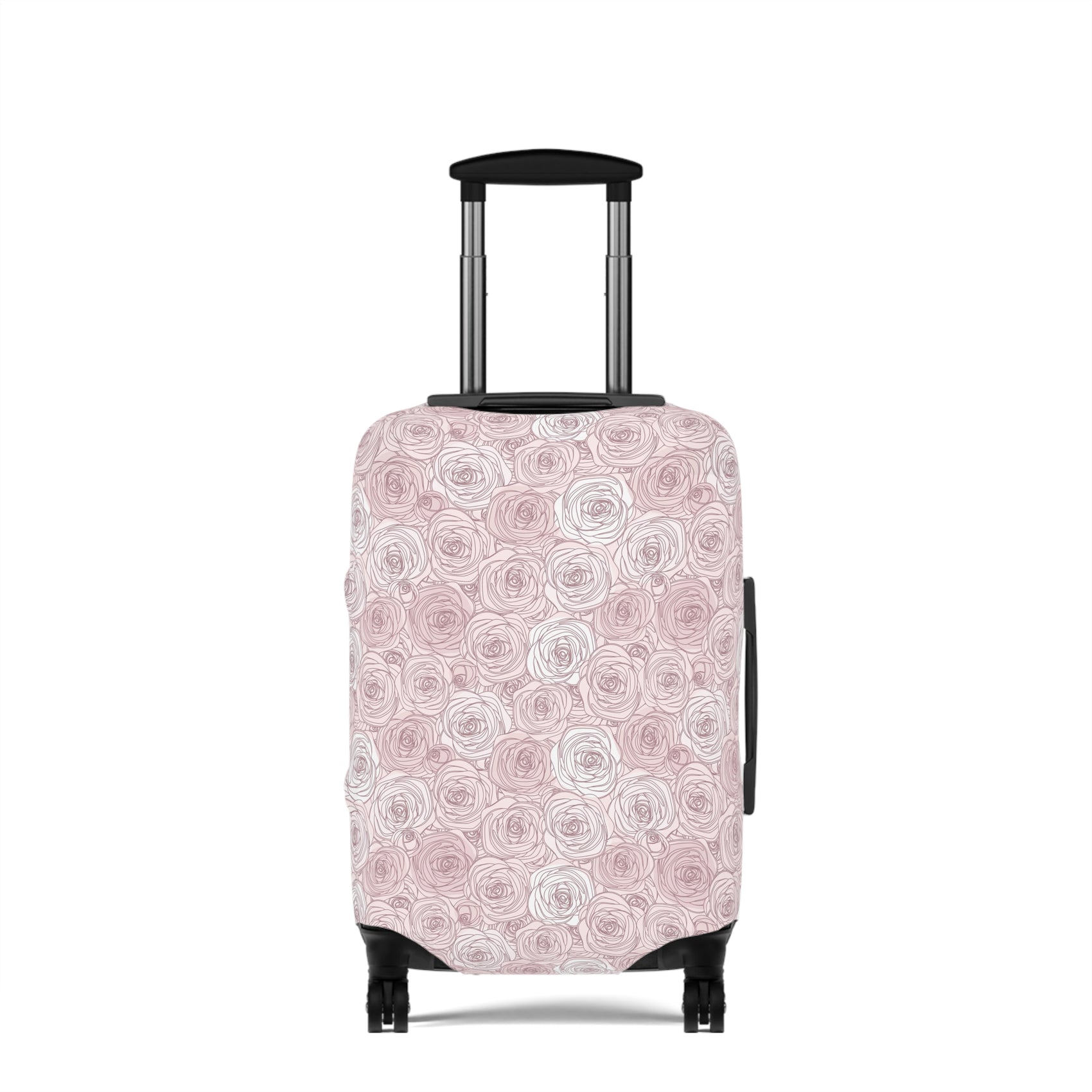 Bulgarian Rose blush pink floral stretch luggage cover with delicate rose outline pattern