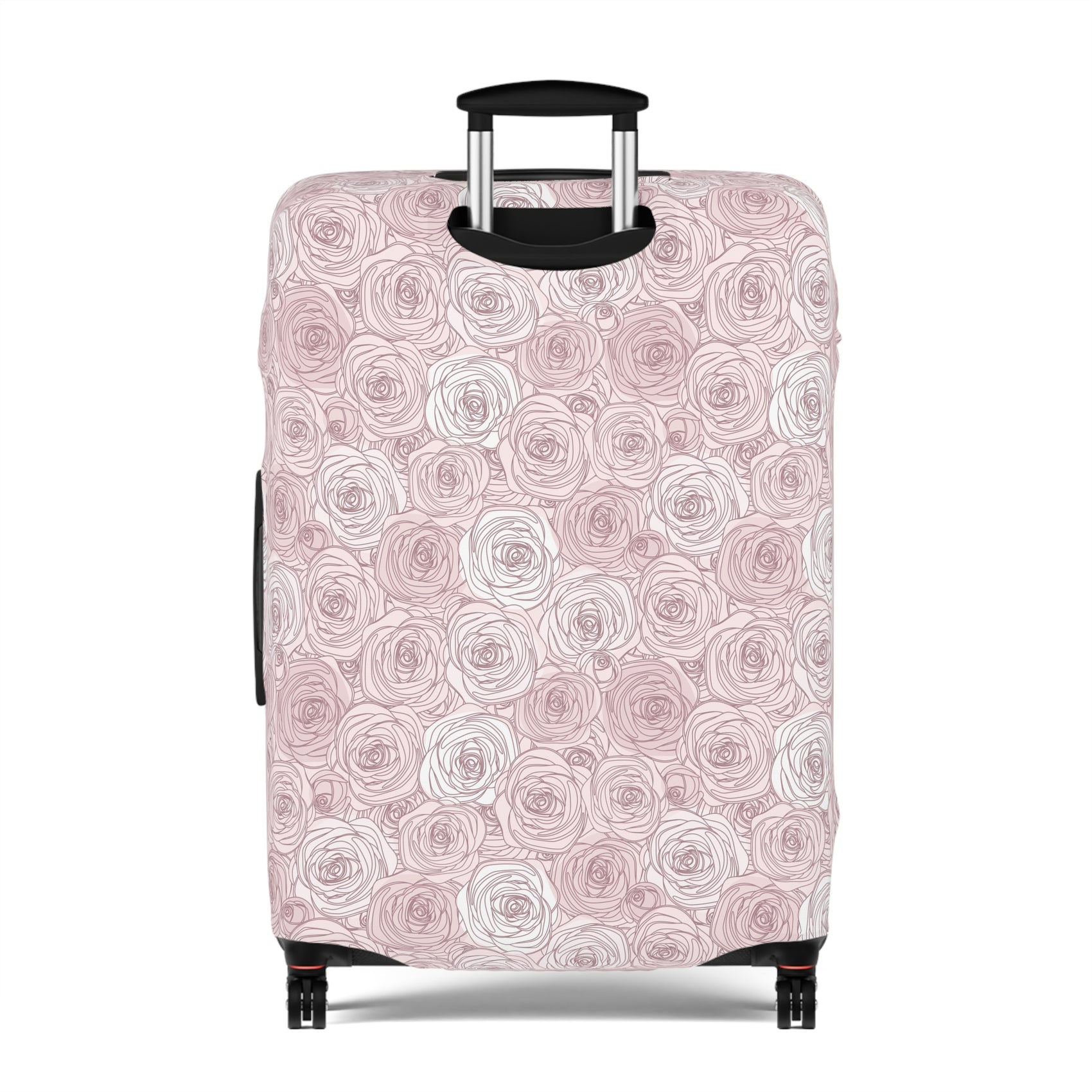Bulgarian Rose blush pink floral stretch luggage cover with delicate rose outline pattern