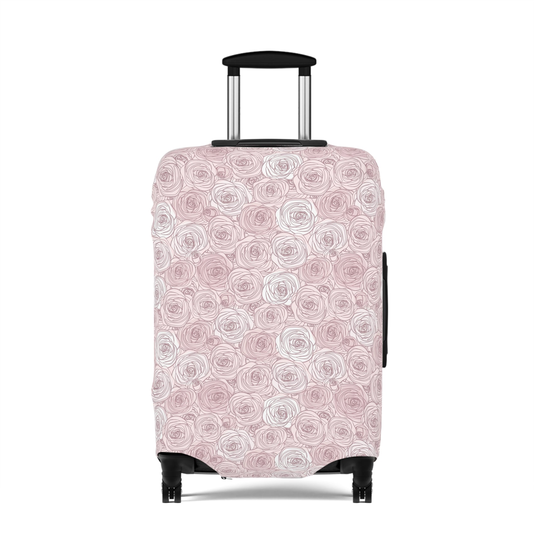 Bulgarian Rose blush pink floral stretch luggage cover with delicate rose outline pattern