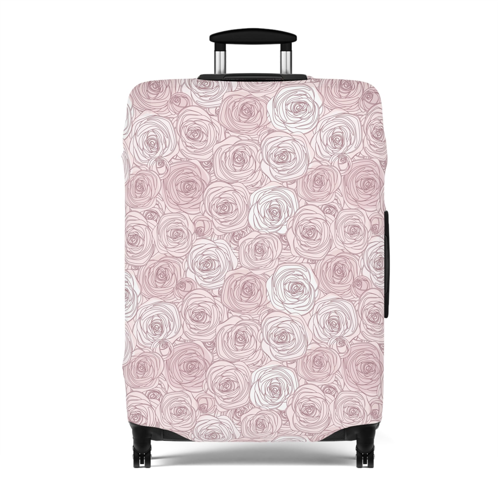 Bulgarian Rose blush pink floral stretch luggage cover with delicate rose outline pattern