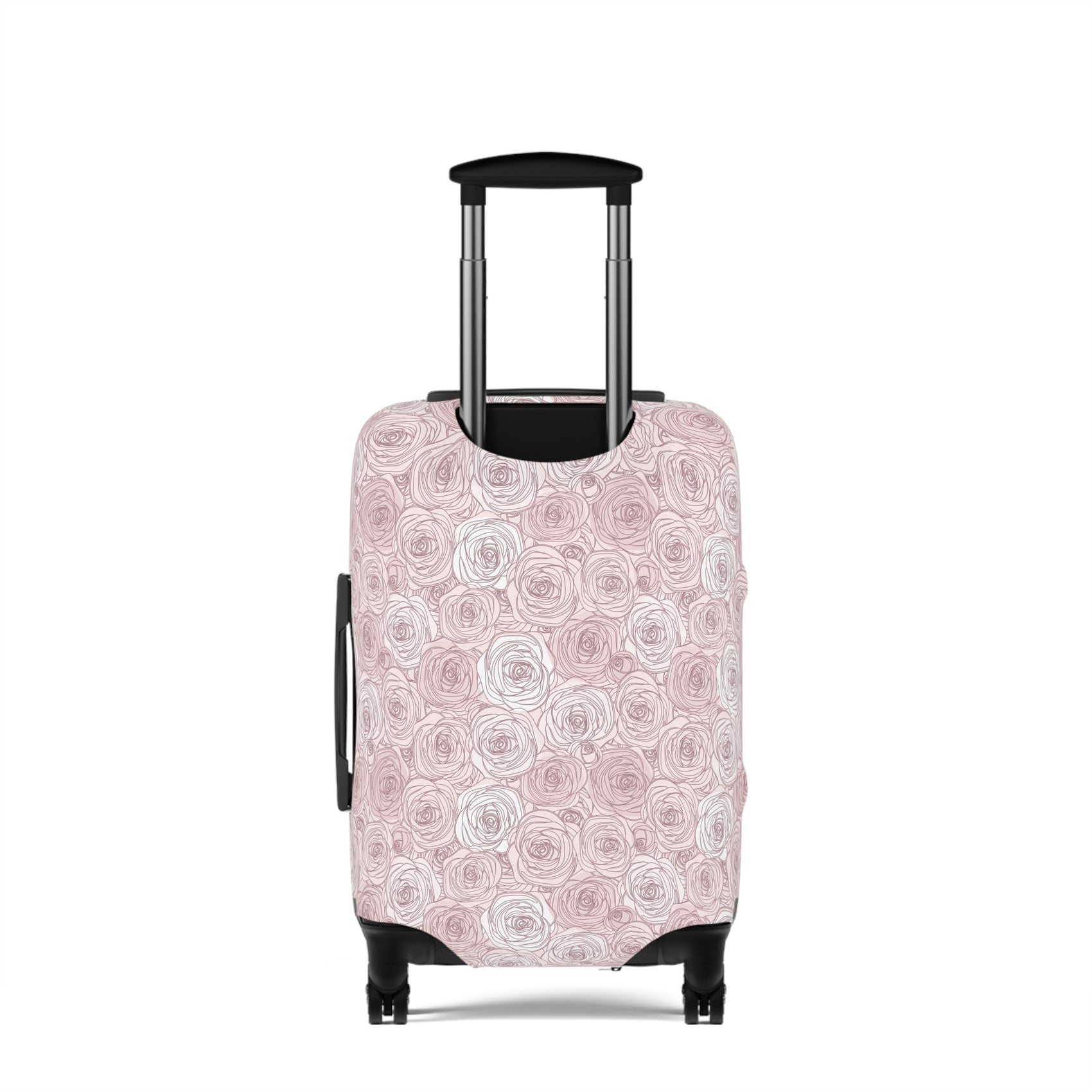 Bulgarian Rose blush pink floral stretch luggage cover with delicate rose outline pattern