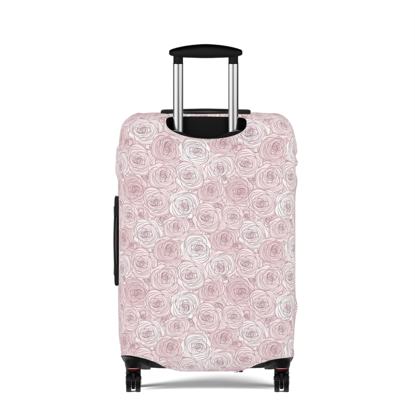 Bulgarian Rose blush pink floral stretch luggage cover with delicate rose outline pattern