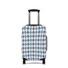 Caledonia Drift blue gray argyle stretch luggage cover with diamond pattern on rolling suitcase