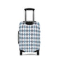 Caledonia Drift blue gray argyle stretch luggage cover with diamond pattern on rolling suitcase