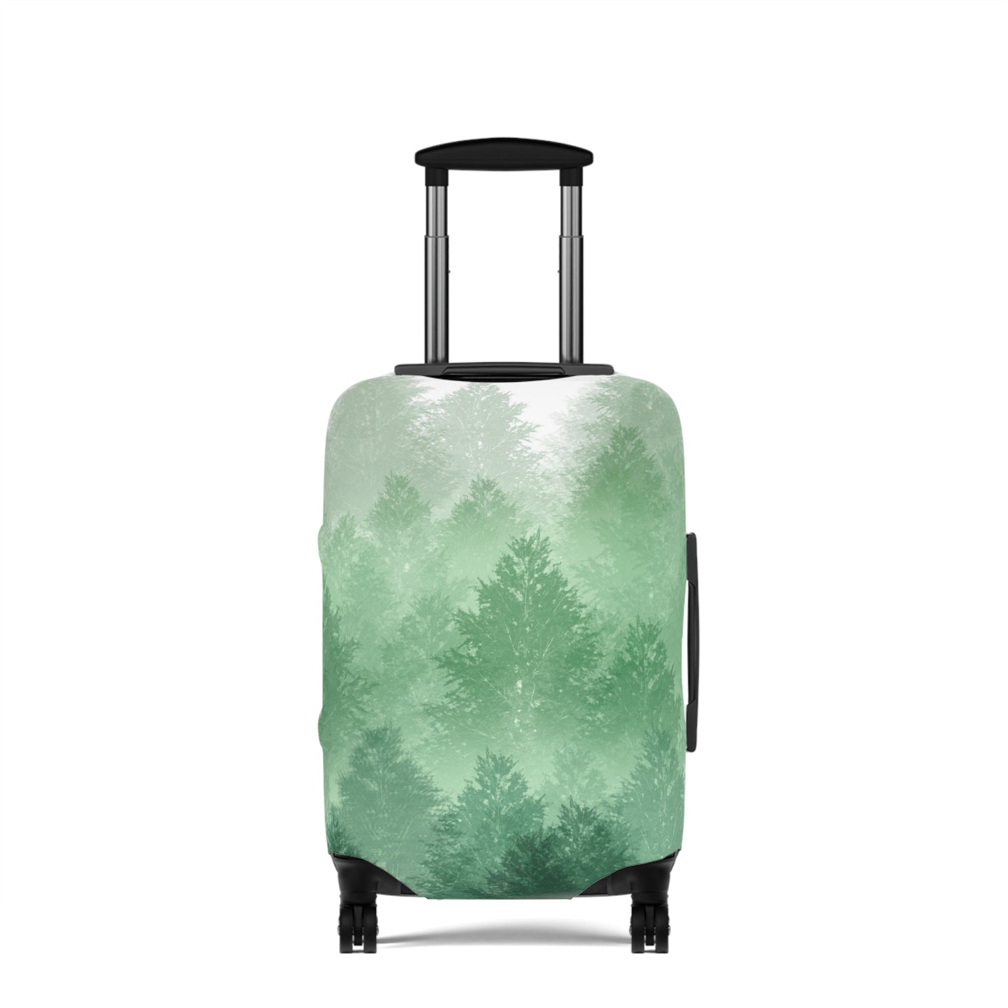 Carpathian Forest green pine landscape stretch luggage cover with layered misty trees