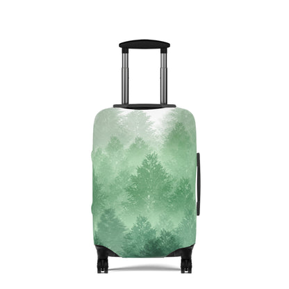 Carpathian Forest green pine landscape stretch luggage cover with layered misty trees