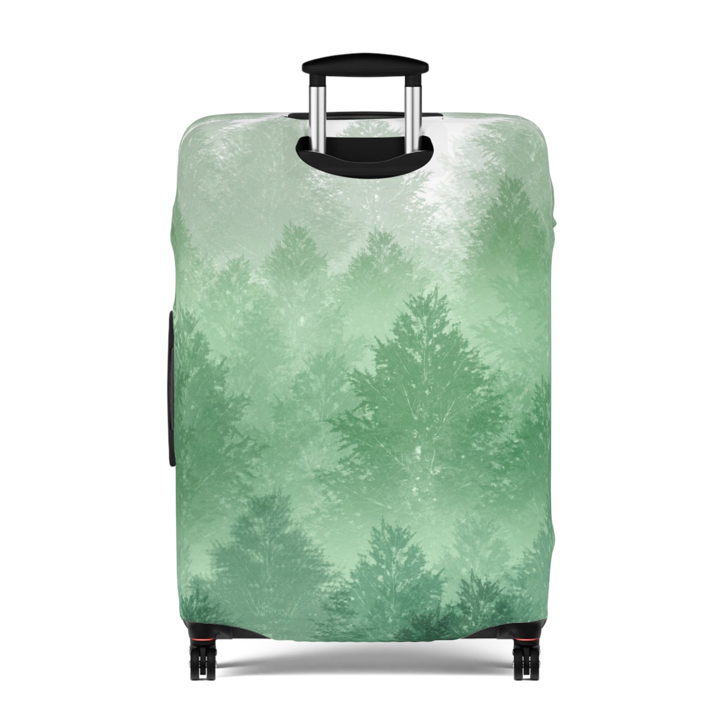 Carpathian Forest green pine landscape stretch luggage cover with layered misty trees