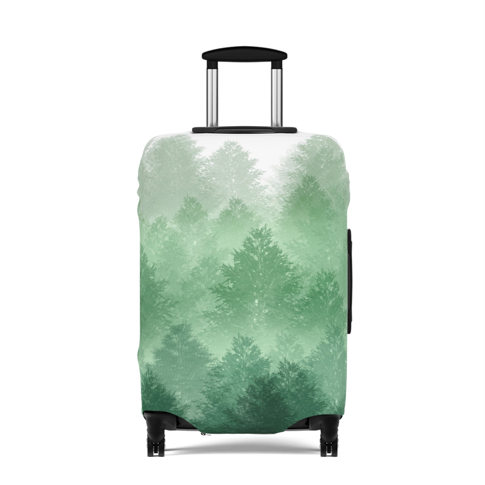 Carpathian Forest green pine landscape stretch luggage cover with layered misty trees