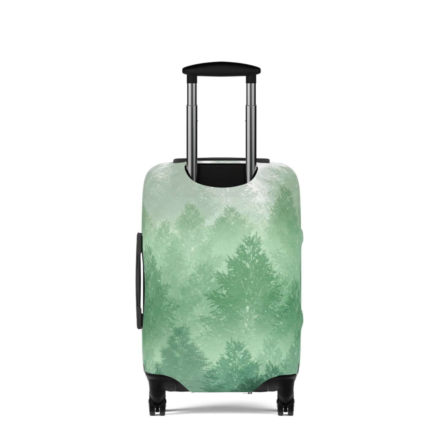 Carpathian Forest green pine landscape stretch luggage cover with layered misty trees