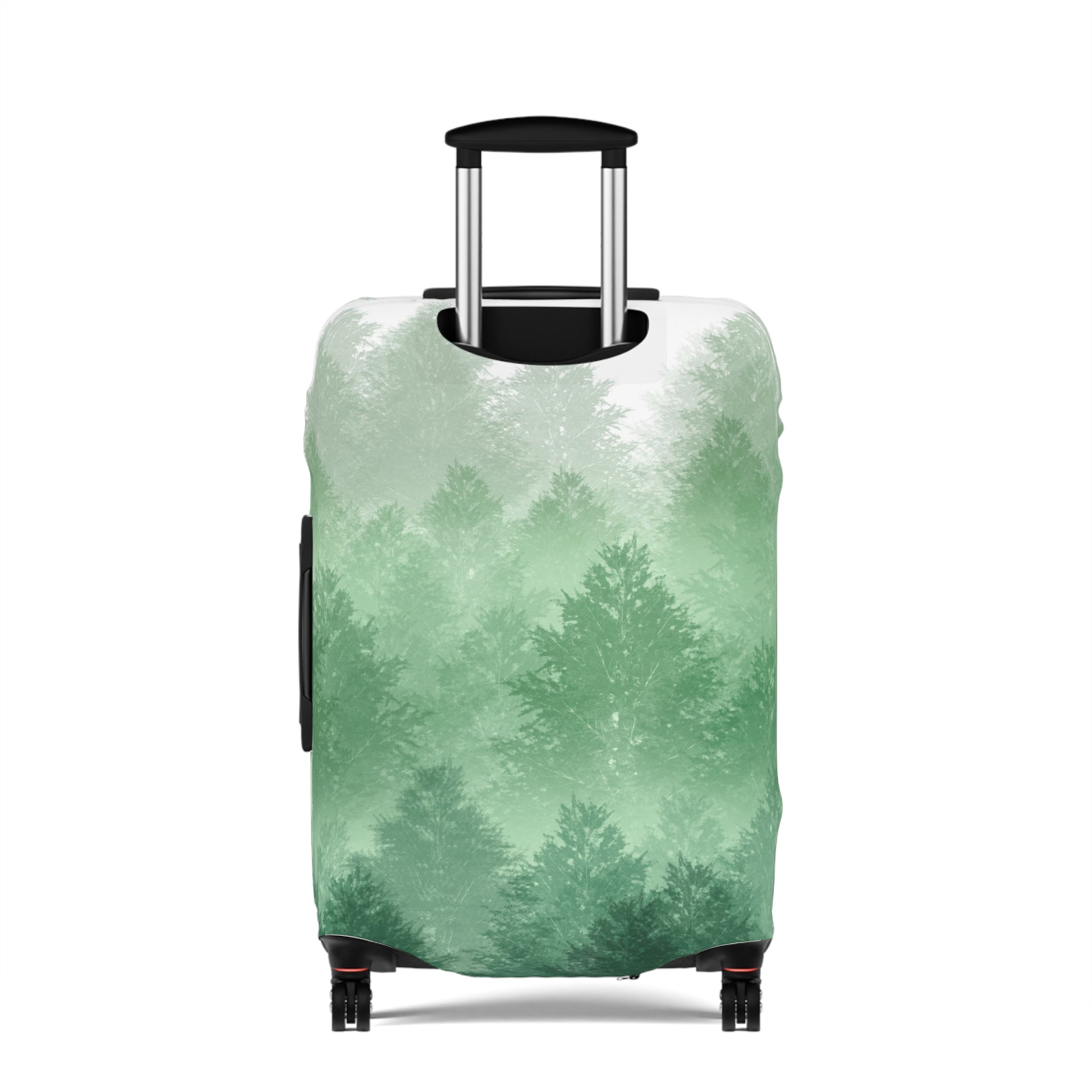 Carpathian Forest green pine landscape stretch luggage cover with layered misty trees