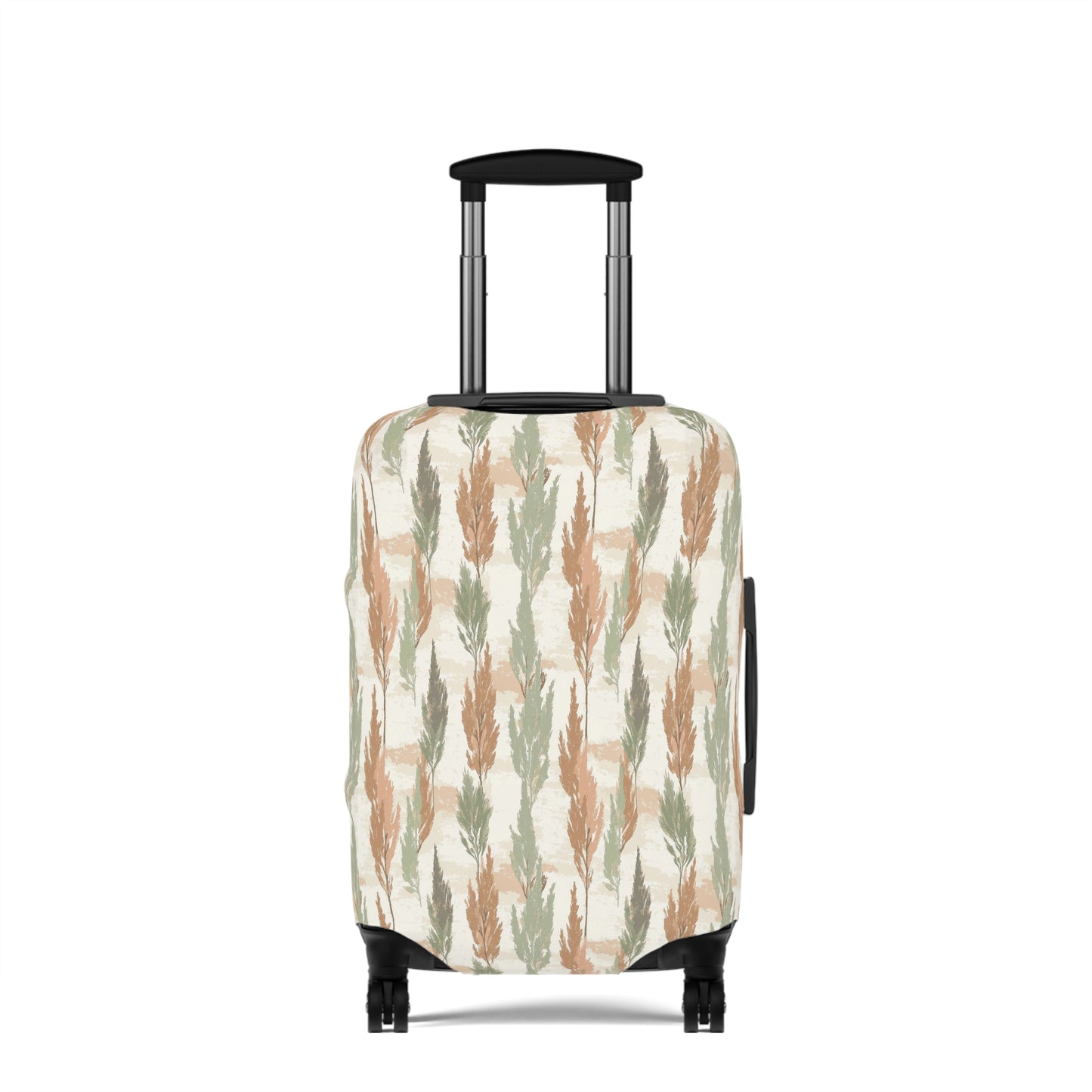 Cypress Guardians stretch luggage cover with Mediterranean tree silhouettes in earth tones