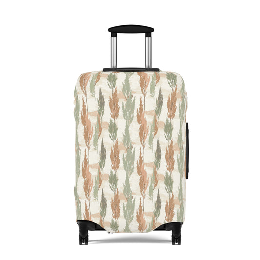Cypress Guardians stretch luggage cover with Mediterranean tree silhouettes in earth tones