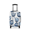 Delft Bloom blue and white stretch luggage cover with Dutch tulip pattern
