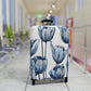 Delft Bloom blue and white stretch luggage cover with Dutch tulip pattern