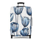 Delft Bloom blue and white stretch luggage cover with Dutch tulip pattern