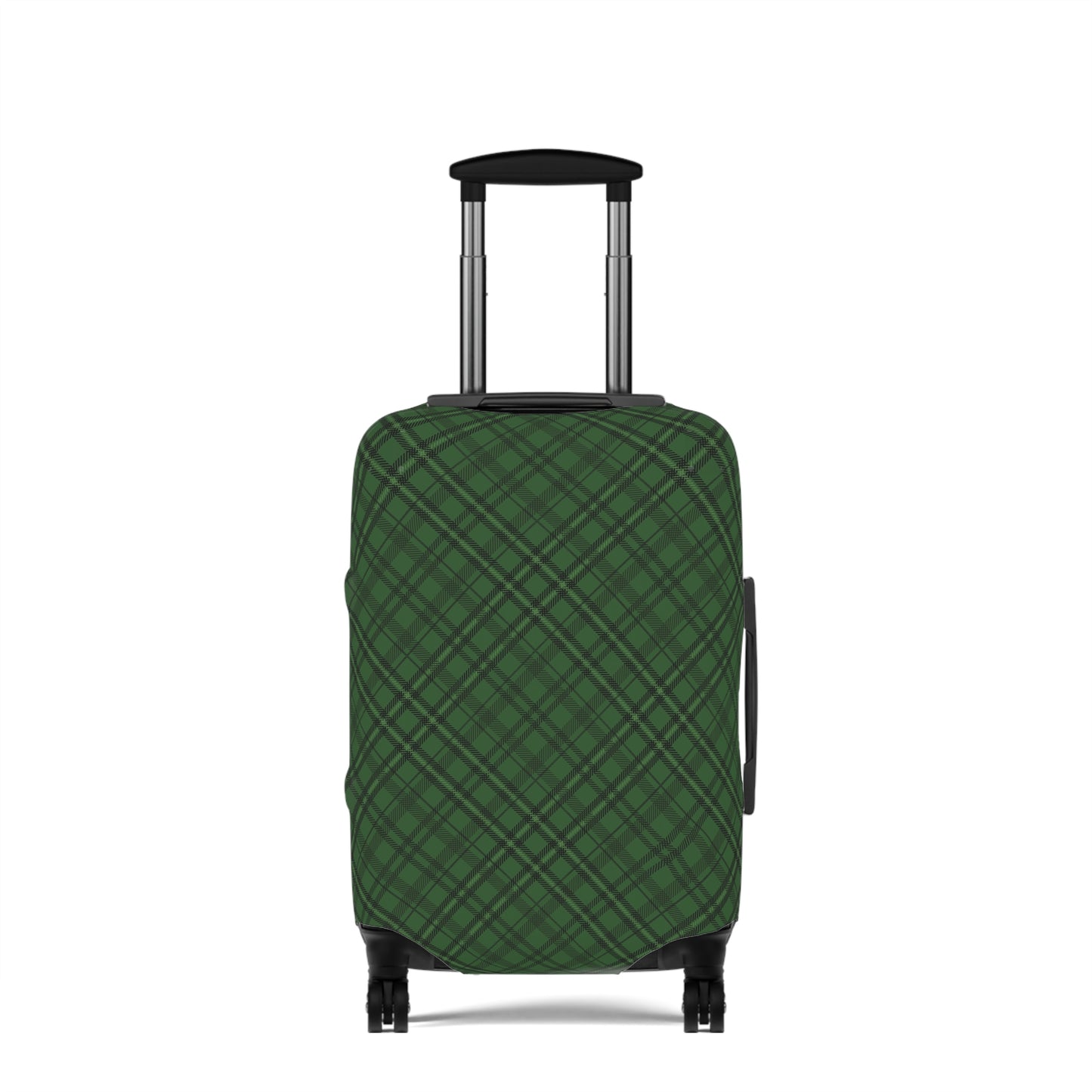 Emerald Isle green plaid stretch luggage cover fitted on rolling suitcase