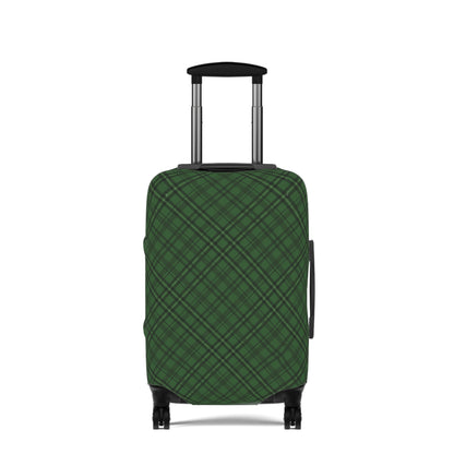 Emerald Isle green plaid stretch luggage cover fitted on rolling suitcase