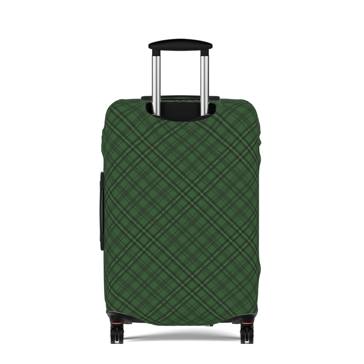 Emerald Isle green plaid stretch luggage cover fitted on rolling suitcase