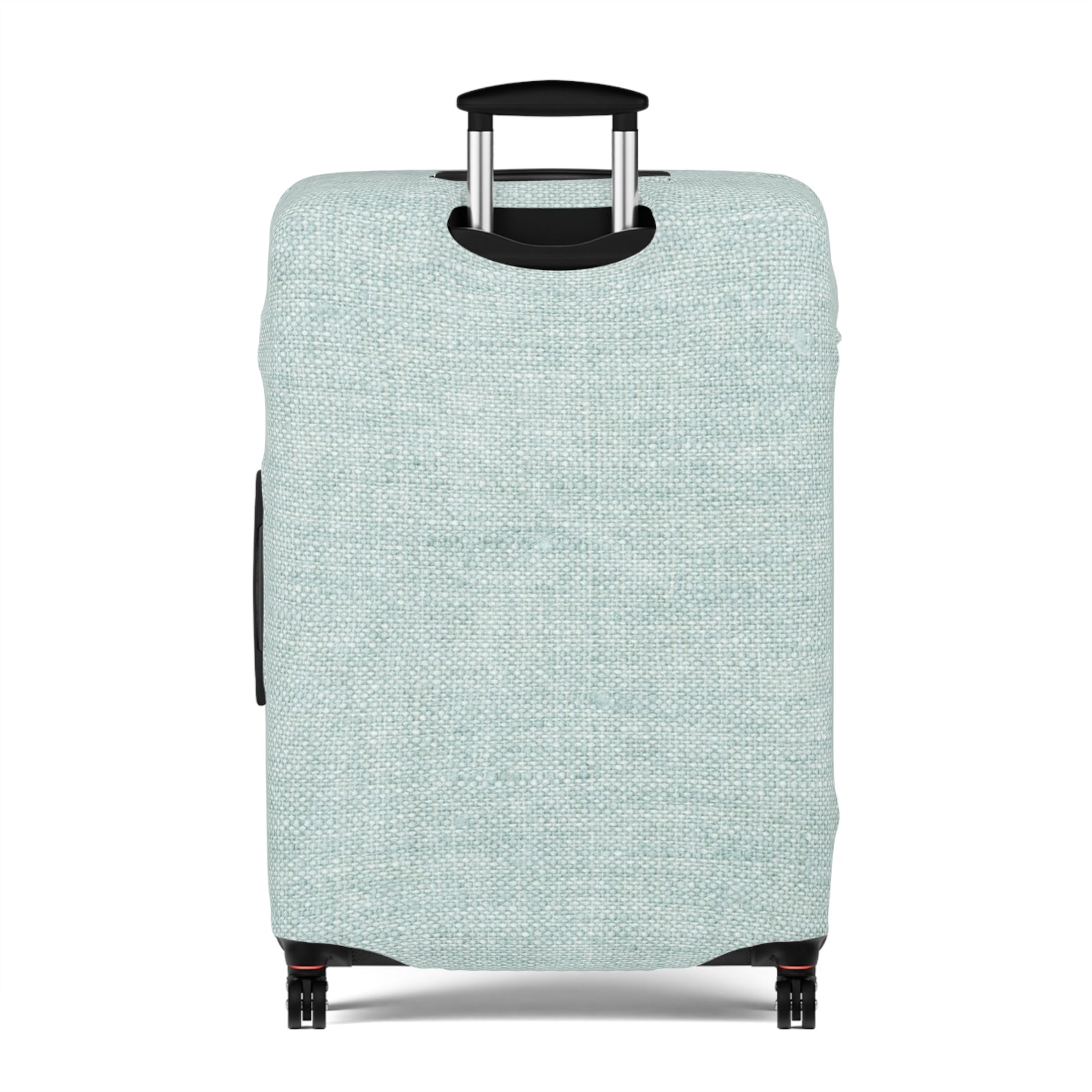 Flemish Morning sage green linen texture stretch luggage cover on rolling suitcase