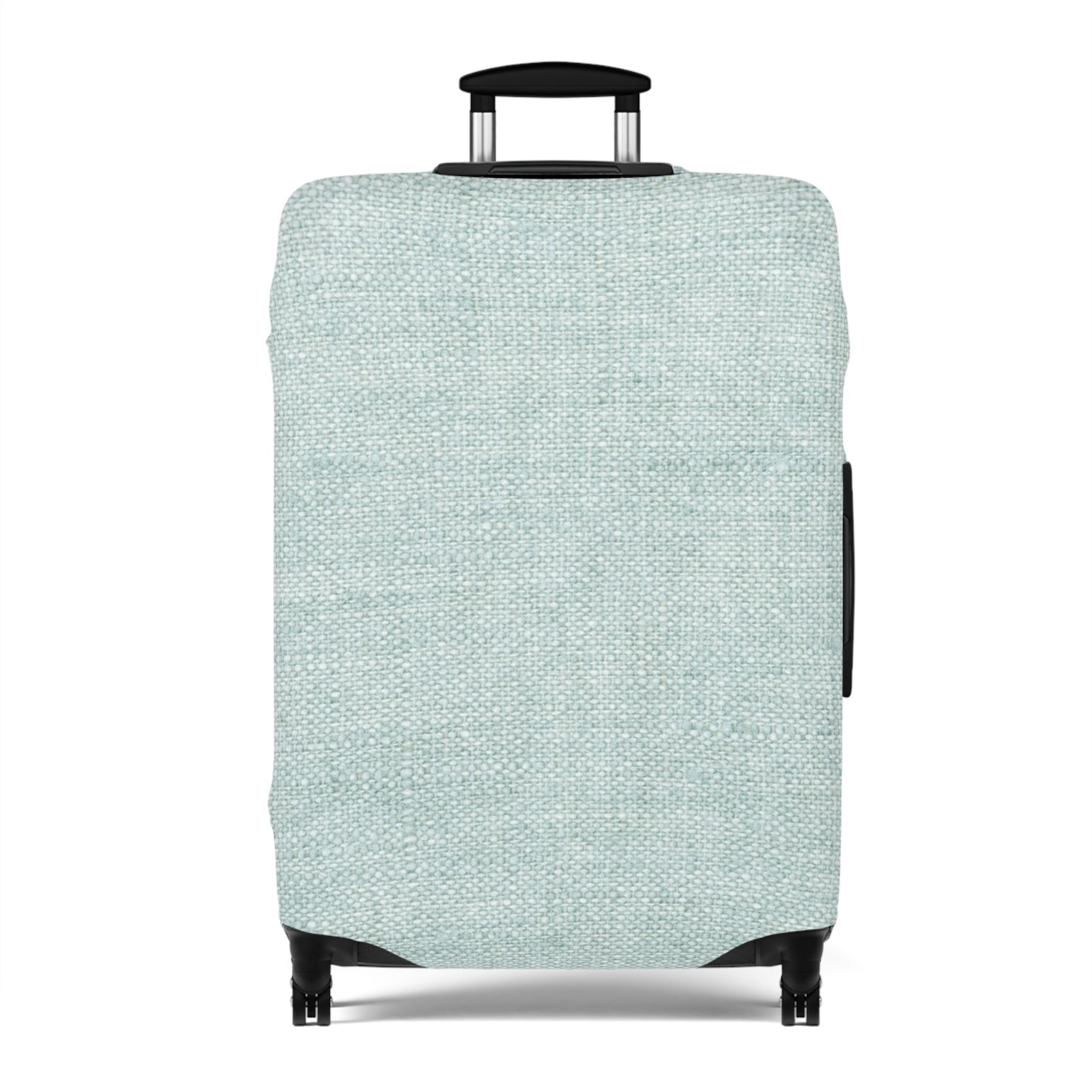 Flemish Morning sage green linen texture stretch luggage cover on rolling suitcase