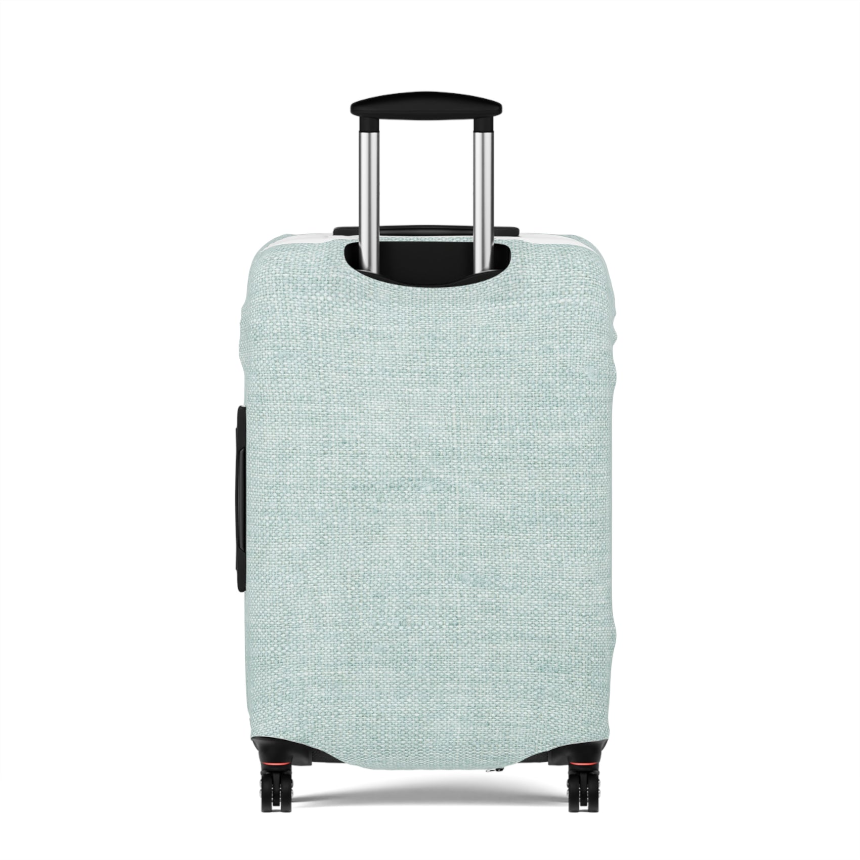 Flemish Morning sage green linen texture stretch luggage cover on rolling suitcase