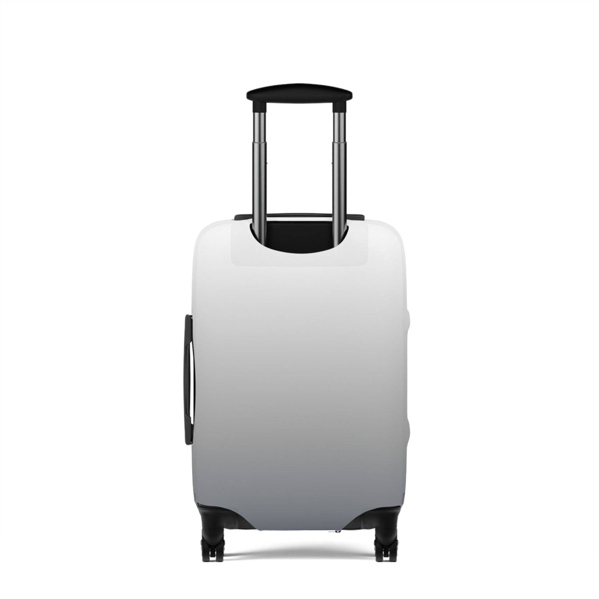 London Fog gray gradient stretch luggage cover fitted on rolling suitcase