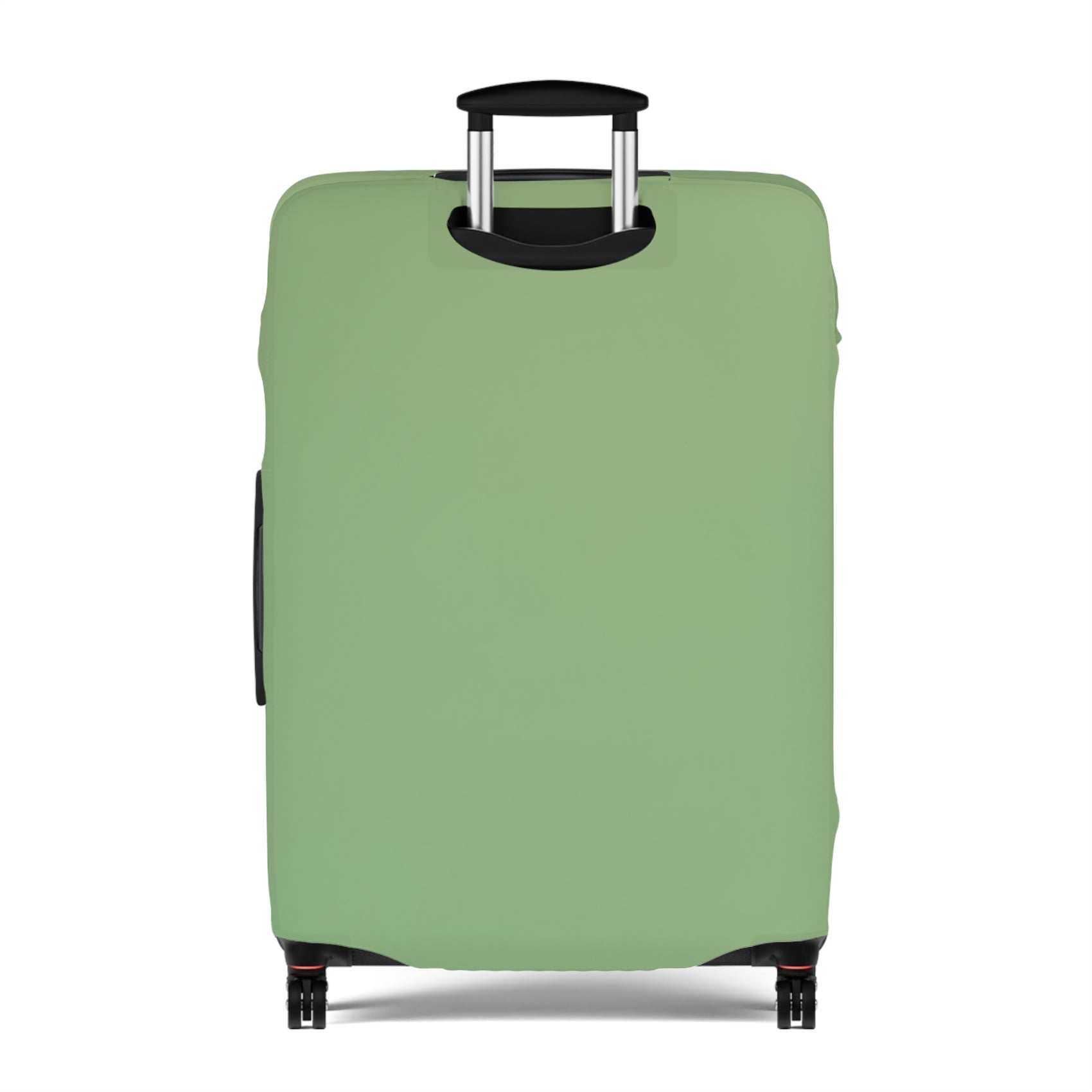 Green stretch luggage cover protecting a rolling suitcase with secure zipper closure
