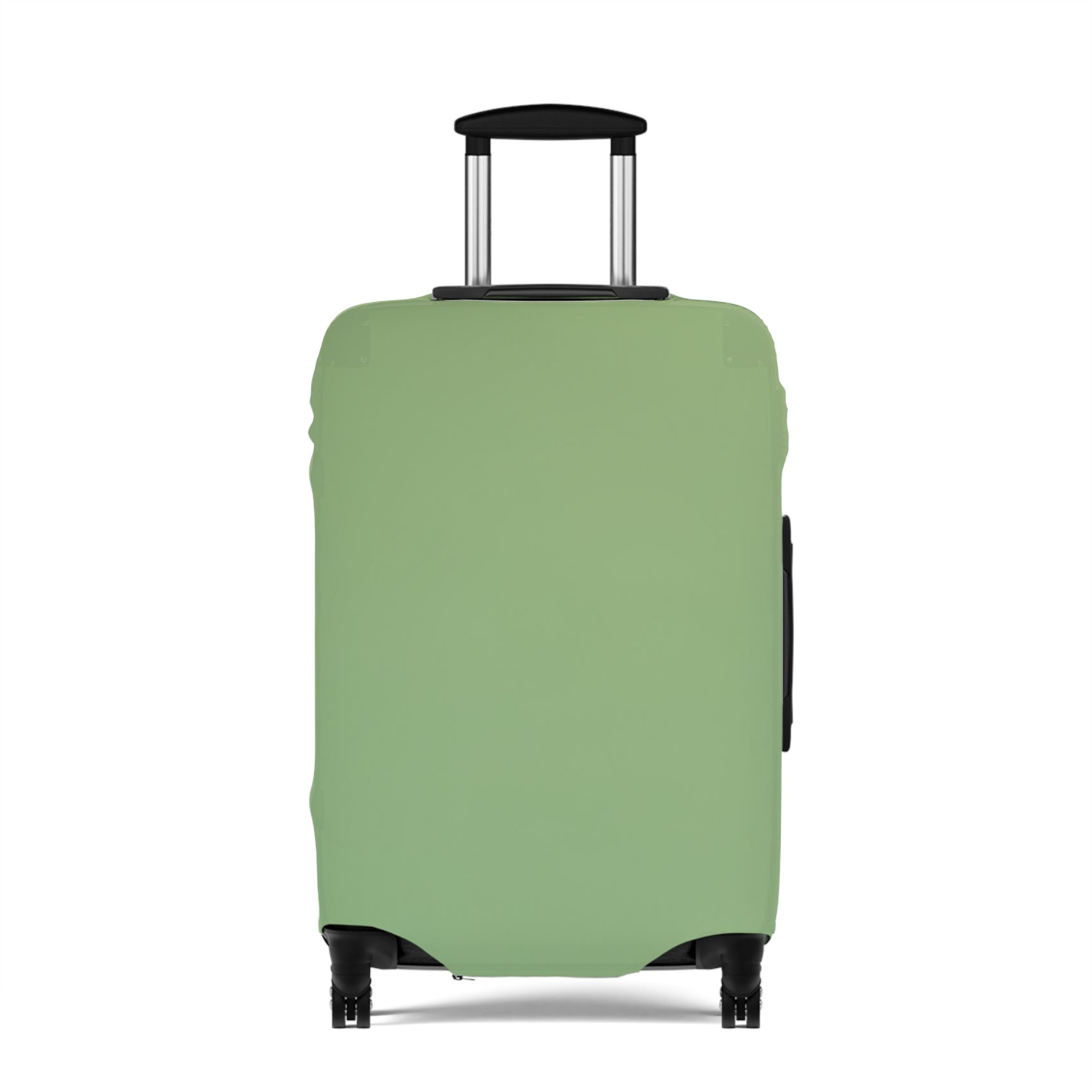 Green stretch luggage cover protecting a rolling suitcase with secure zipper closure