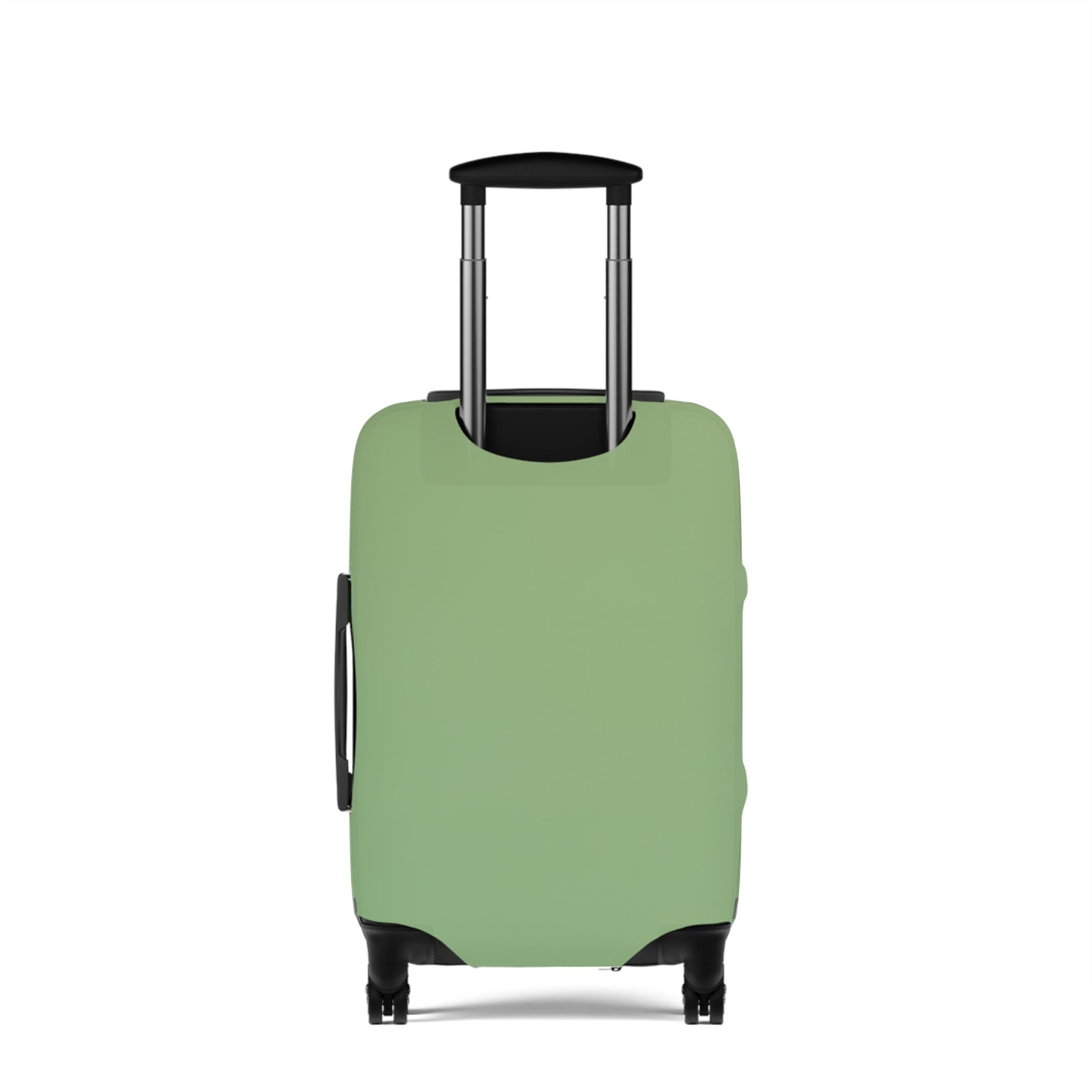 Green stretch luggage cover protecting a rolling suitcase with secure zipper closure