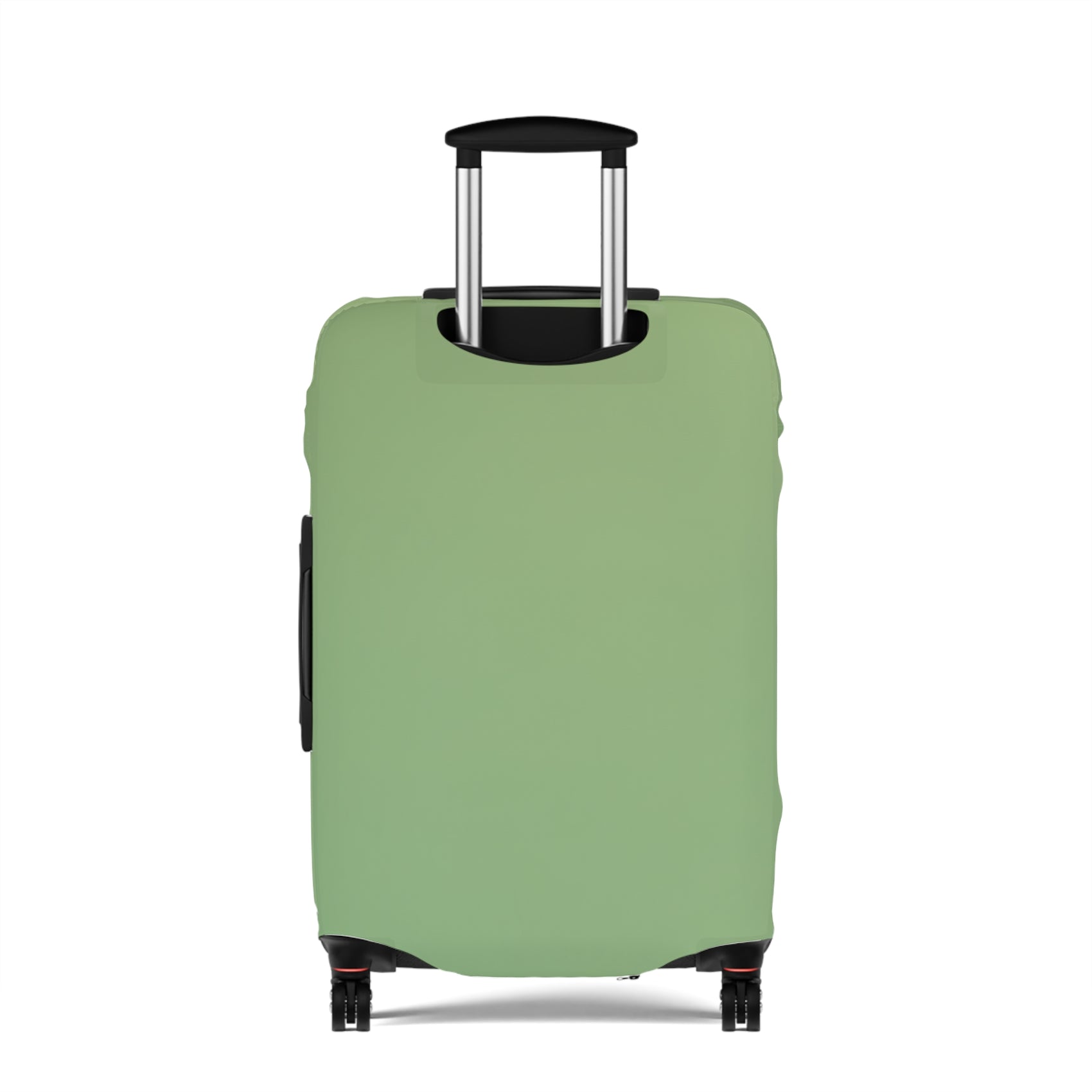 Green stretch luggage cover protecting a rolling suitcase with secure zipper closure