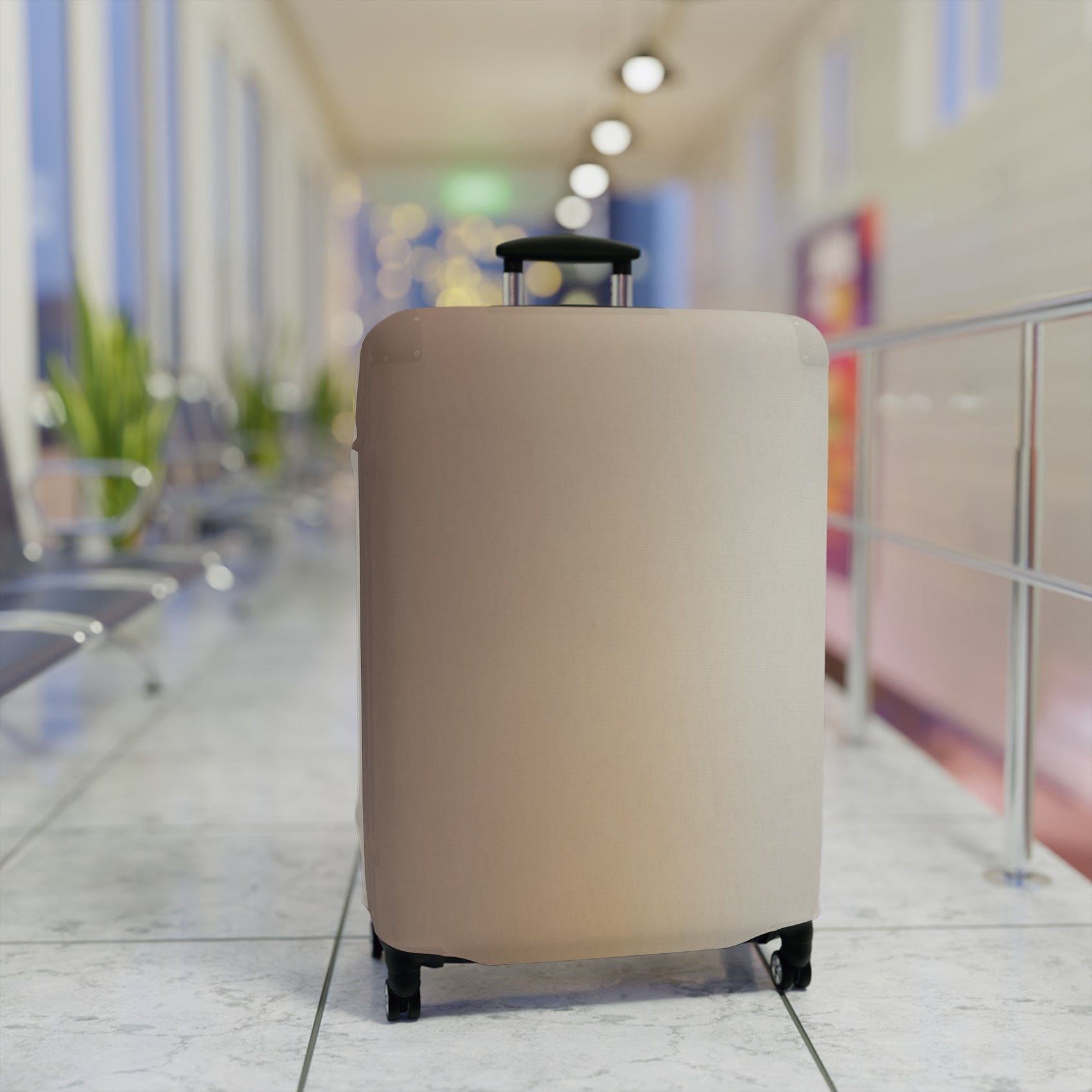 Moroccan Dune beige stretch luggage cover with sand-inspired gradient design fitted on suitcase