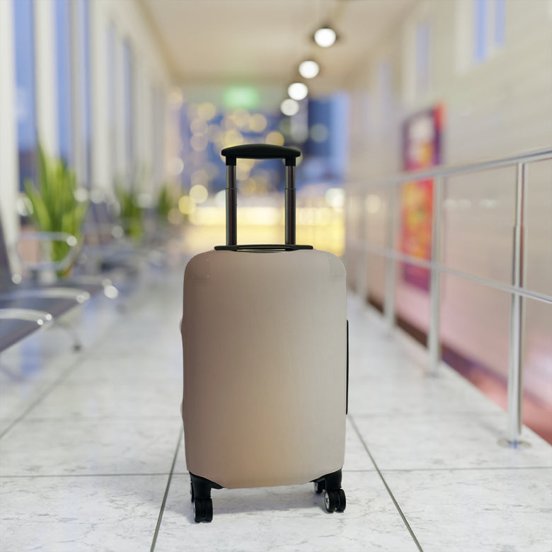 Moroccan Dune beige stretch luggage cover with sand-inspired gradient design fitted on suitcase