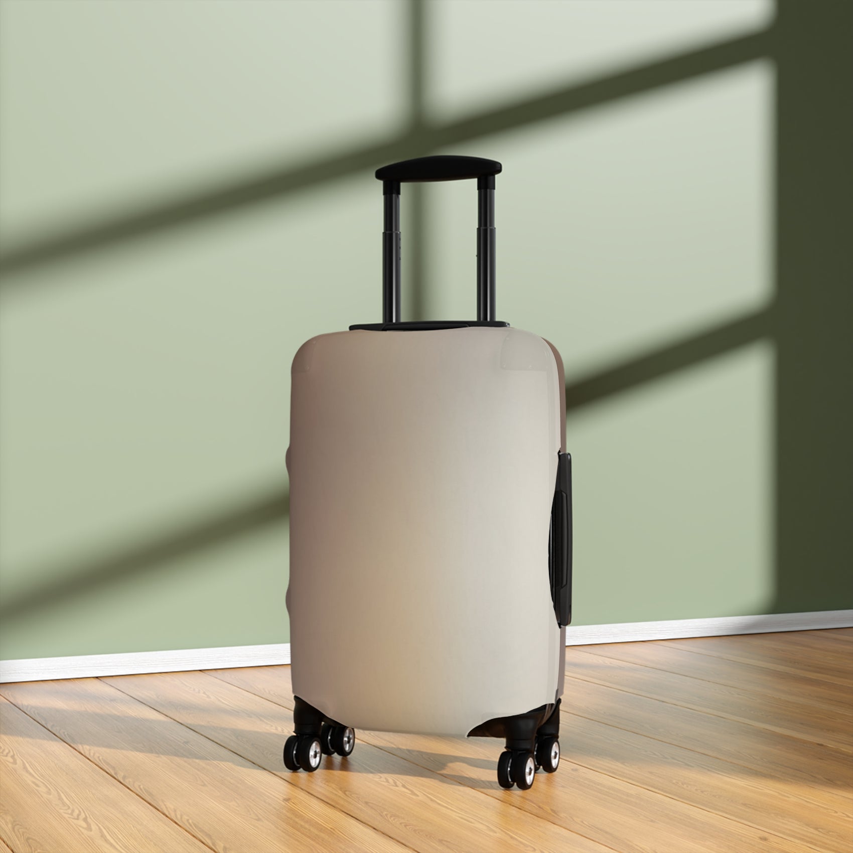 Moroccan Dune beige stretch luggage cover with sand-inspired gradient design fitted on suitcase