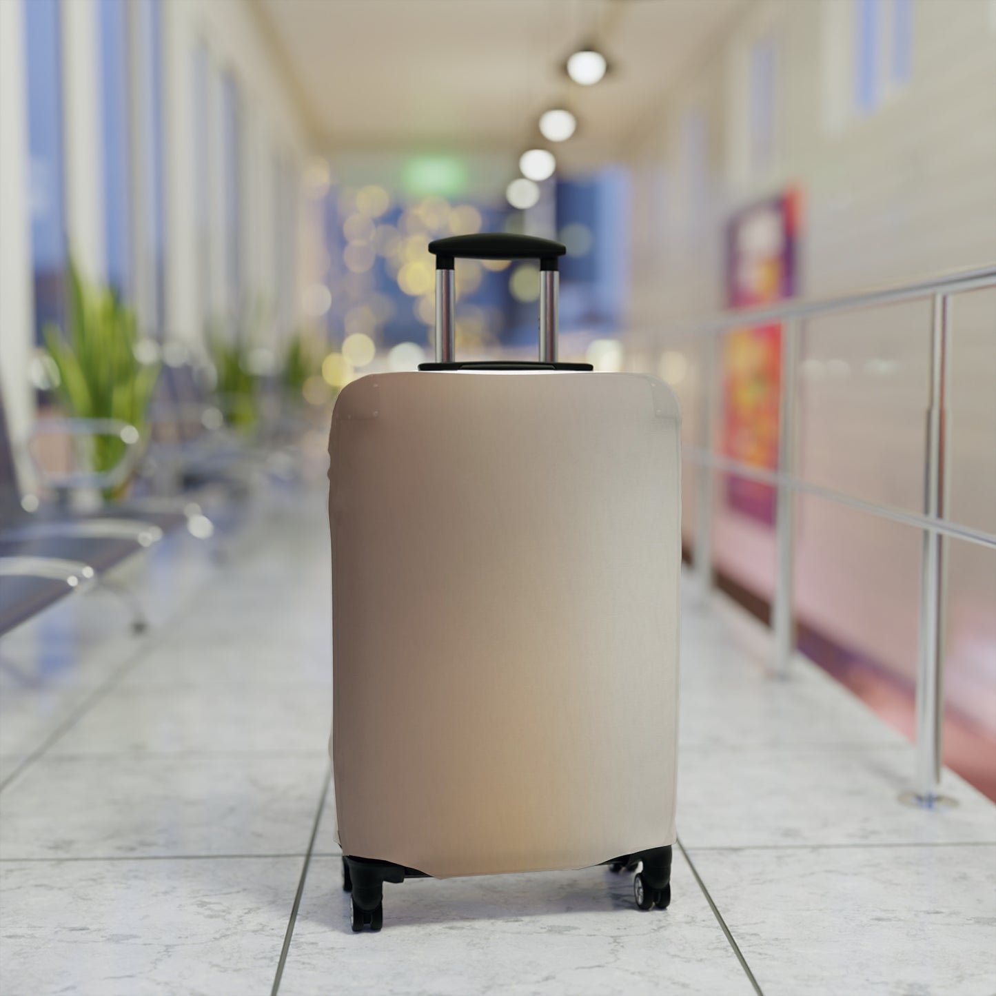Moroccan Dune beige stretch luggage cover with sand-inspired gradient design fitted on suitcase
