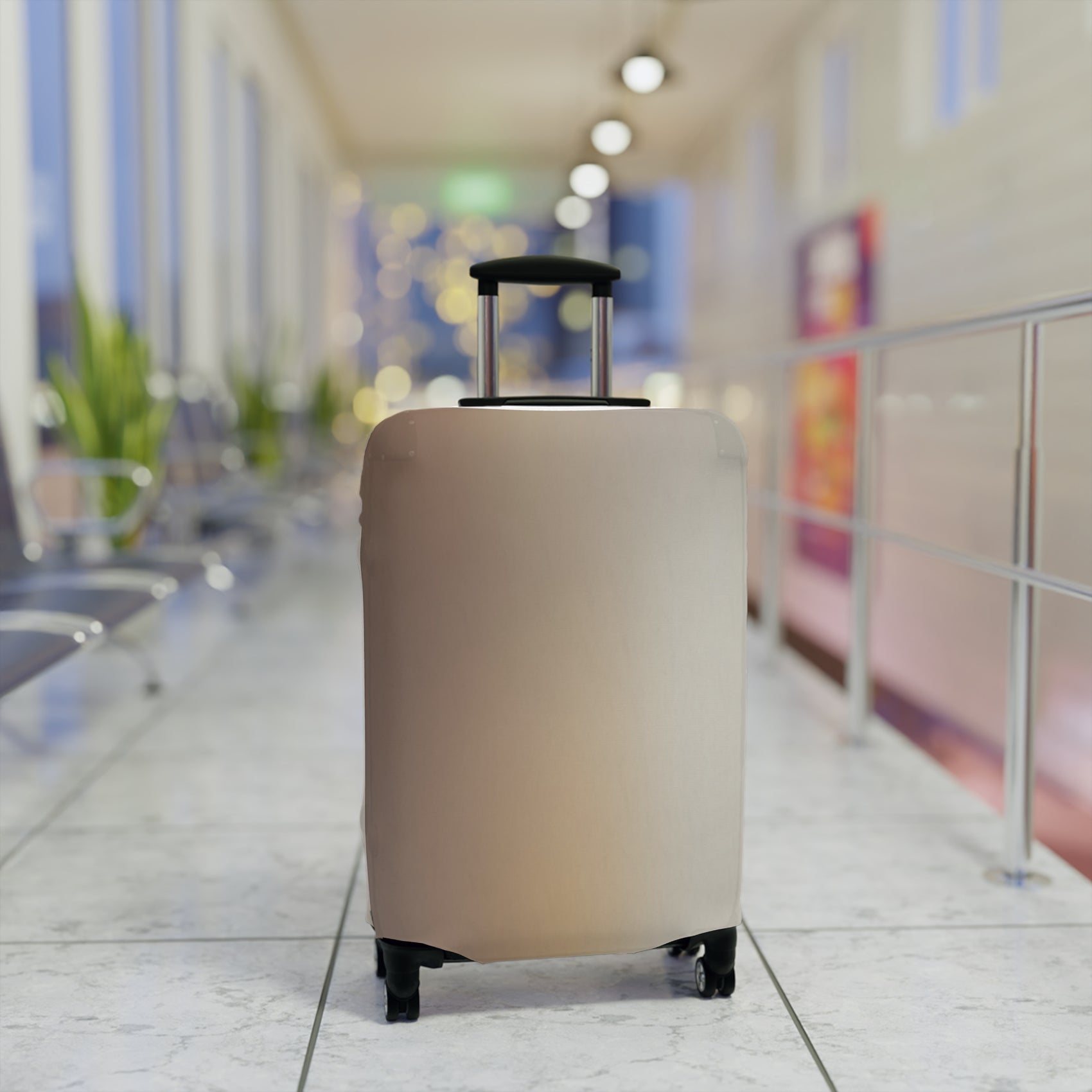 Moroccan Dune beige stretch luggage cover with sand-inspired gradient design fitted on suitcase